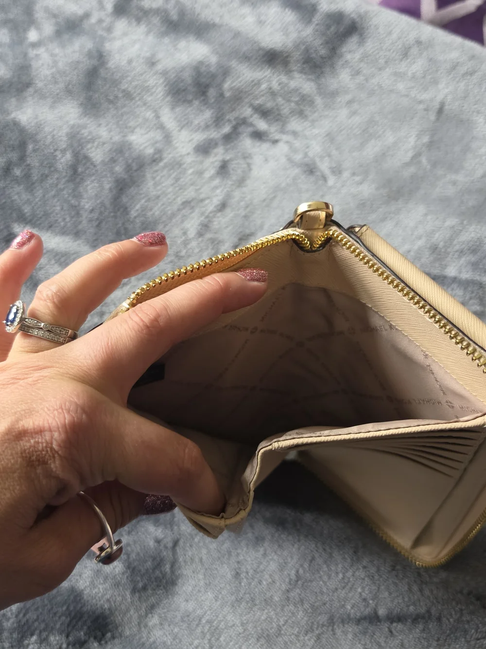 Michael Kors Beige Zip Card Holder with Gold Hardware